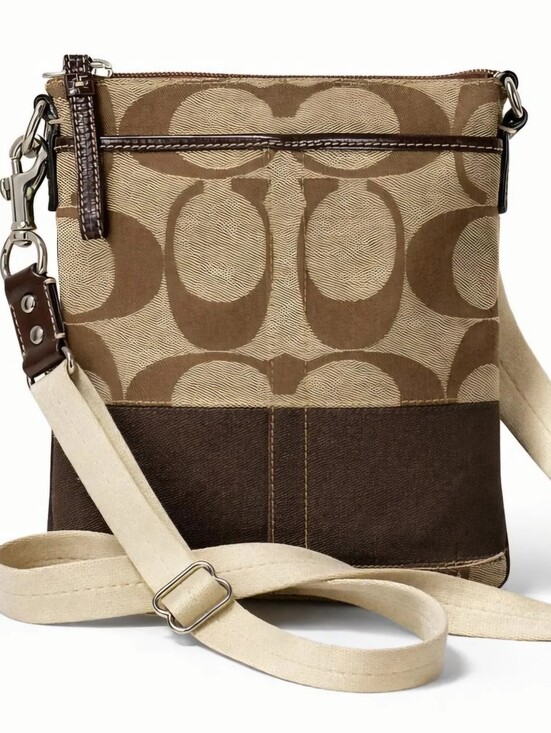 Coach Handbags - Coach Monogram Canvas Crossbody Bag in Brown and Tan GUC